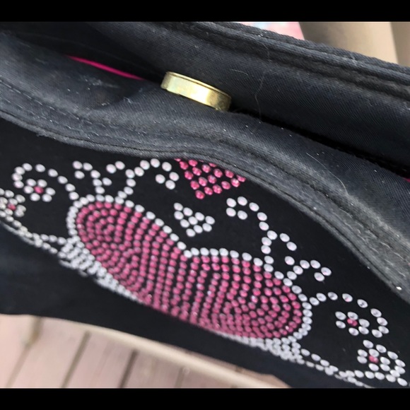 Small Cotton Cloth Handbag with Rhinestones - Picture 3 of 6